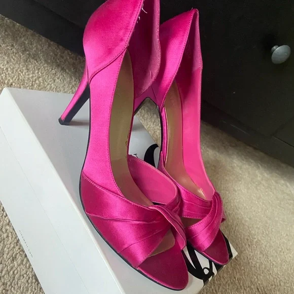 Nine West Shoes Bright Pink Fuchsia Satin Nine West Peep Toe